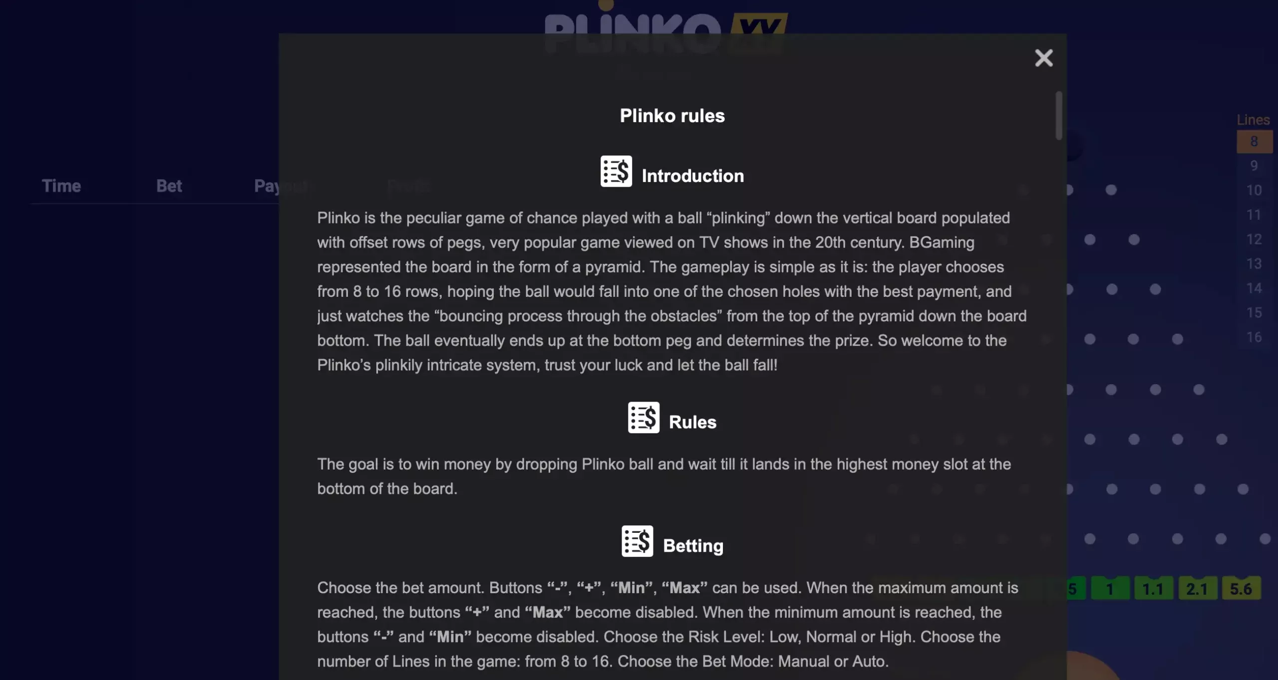 Plinko-XY-games- Rules