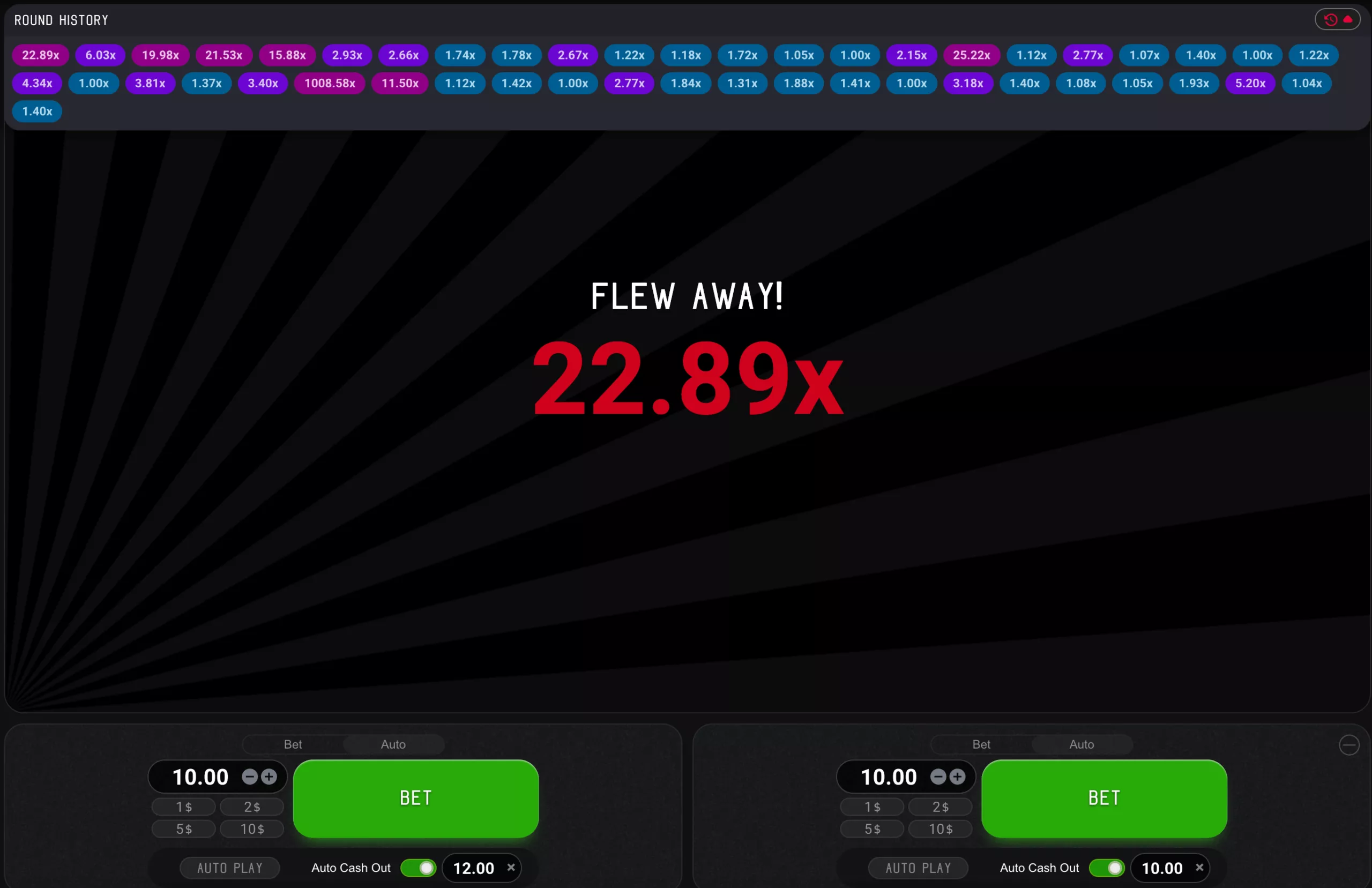 Aviator-crash game Bet22.89x Flew Away